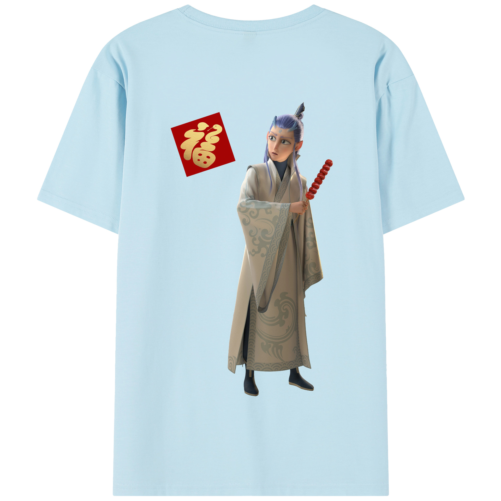 （画像用） Ne Zha 2 ナタ 魔童の大暴れ 綿100％半袖Tシャツ（背面プリント）